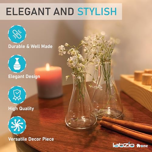 LABZIO Borosilicate Glass Flower Vase Set (4 pcs) – Elegant Conical Vases for Diwali Home Decor, Festive Table Centerpiece, Office, Living Room, Party & Indoor Floral Decoration - Image 3
