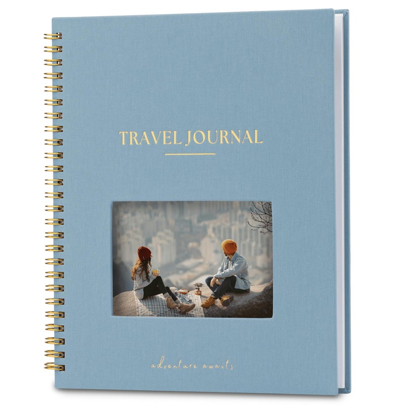 Nook Theory Personalized Travel Journal for Women, Men - Linen Travelers Notebook, Adventure Book with Prompts, Perfect for Travel Gifts (Ocean) - Image 1