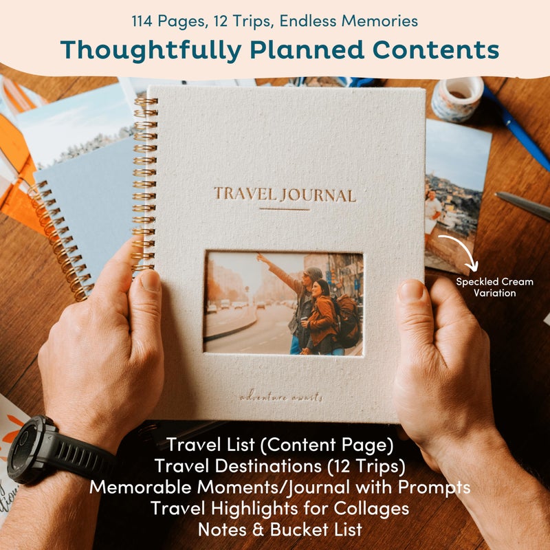 Nook Theory Personalized Travel Journal for Women, Men - Linen Travelers Notebook, Adventure Book with Prompts, Perfect for Travel Gifts (Ocean) - Image 2