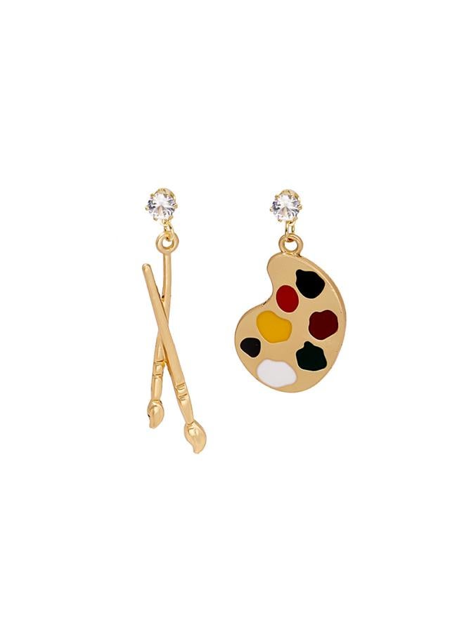 925 Silver Needle Personality Fun Brush Drawing Board Earrings Retro Literary Temperament Asymmetric Earrings 