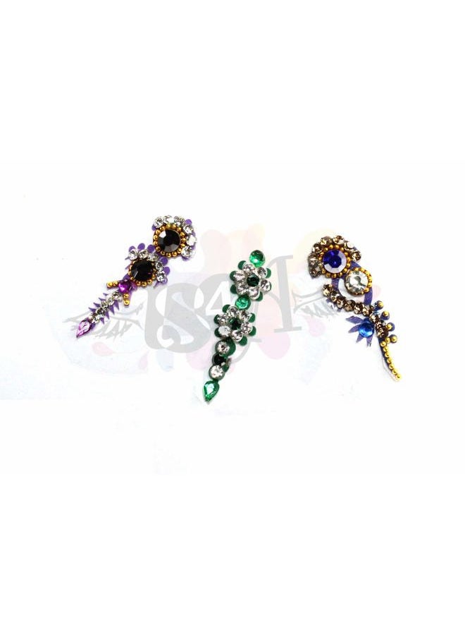 IS4A Long Multicolored Crystal Bindis Tattoo Stickers Adhesive Body Jewelry Multi Size Forehead Indian Daily Use Bindi (Set of 12) - Image 5