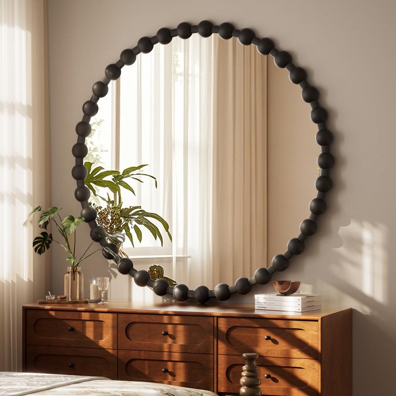 Easly Round Mirror for Wall, 36 Inch Black Beaded Frame Decorative Vanity Mirror, Circle Bathroom Mirror with High-Definition Lense, Modern Wall Decor for Bathroom, Living Room, Bedroom, Entryway - Image 2