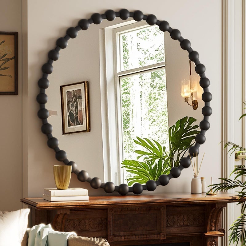 Easly Round Mirror for Wall, 36 Inch Black Beaded Frame Decorative Vanity Mirror, Circle Bathroom Mirror with High-Definition Lense, Modern Wall Decor for Bathroom, Living Room, Bedroom, Entryway - Image 1