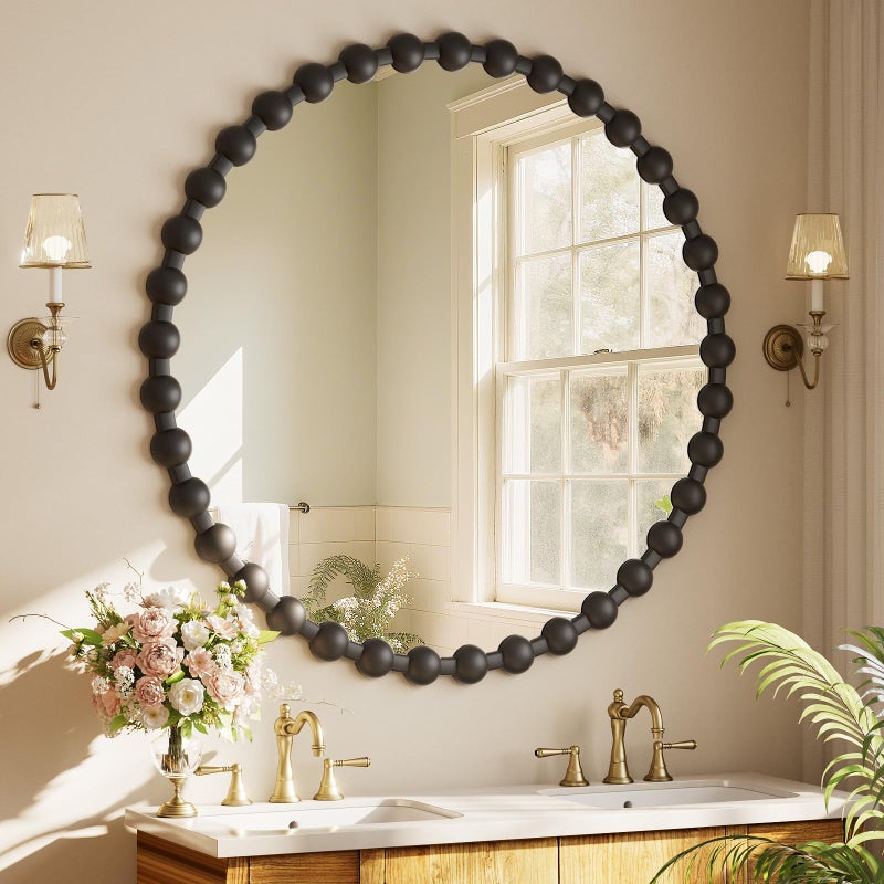 Easly Round Mirror for Wall, 36 Inch Black Beaded Frame Decorative Vanity Mirror, Circle Bathroom Mirror with High-Definition Lense, Modern Wall Decor for Bathroom, Living Room, Bedroom, Entryway - Image 3