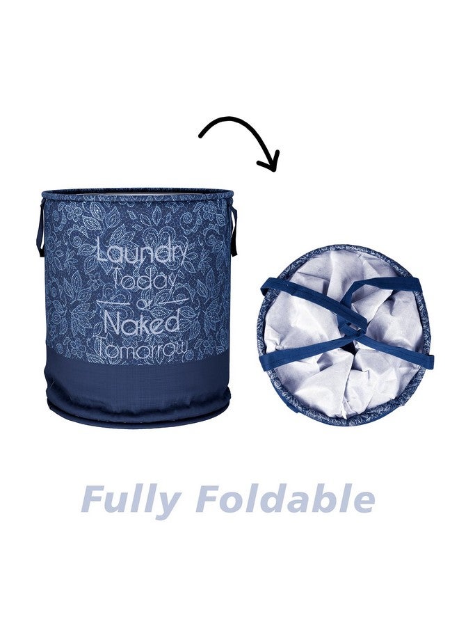 Kuber Industries Laundry Basket | 45 LTR | Non-Woven Round Laundry Basket | Clothes Storage Hamper | Foldable Laundry Bag with Handle | Toy Storage Basket | Flower-Print | Navy Blue - Image 5