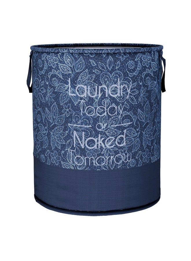Kuber Industries Laundry Basket | 45 LTR | Non-Woven Round Laundry Basket | Clothes Storage Hamper | Foldable Laundry Bag with Handle | Toy Storage Basket | Flower-Print | Navy Blue - Image 1