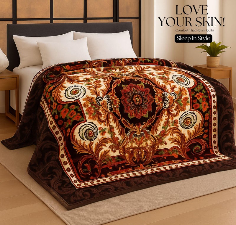 VAS COLLECTIONS® Premium Soft Mink Blanket 2500g – Luxurious Plush Fleece, Warm & Cozy Heavy Winter Blanket for King Size Double Bed 220 x 230 cm, Sofa & Couch (Brown & Red, Double Bed (2.5 Kg)) - Image 3