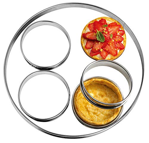 NewlineNY NewlineNY Stainless Steel 5 Pcs Circular Round Tart Rings, Molding, Plating, Set of 5 : 1 x (28cm 11") + 4 x (10cm 4")  - Image 1