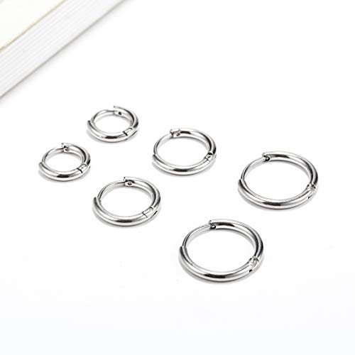 Vishoca Surgical Stainless Steel Thin Hoop Earrings 6mm/8mm/10mm Small Huggie Hoop Earrings for Women and Men (D: Silver (Diameter 6mm/8mm/10mm),3 Pairs) - Image 2