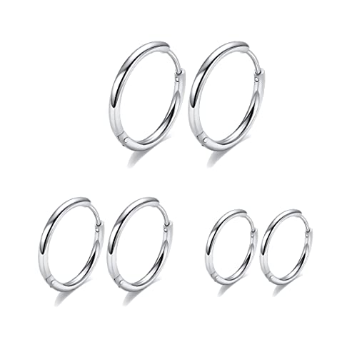 Vishoca Surgical Stainless Steel Thin Hoop Earrings 6mm/8mm/10mm Small Huggie Hoop Earrings for Women and Men (D: Silver (Diameter 6mm/8mm/10mm),3 Pairs) - Image 5