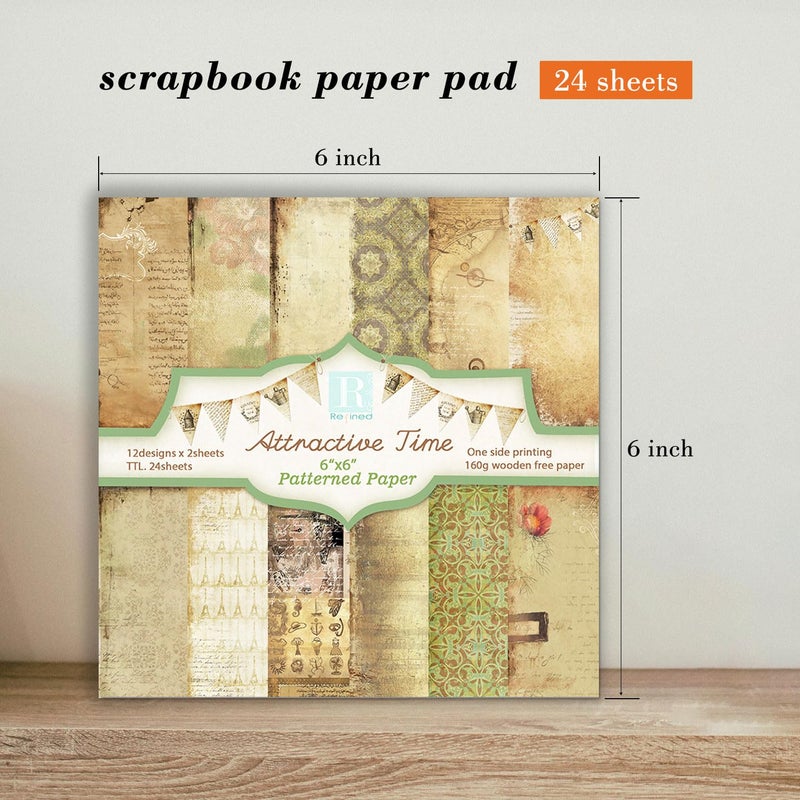 EAMOTOL Vintage Aesthetics Scrapbooking Paper Pad - 24 Sheets 6'' x 6'' Patterns Designed Old Memories Material for Junk Journals Decoupage Diary Supplies DIY Crafts Gift Folded Wrapping - Image 3