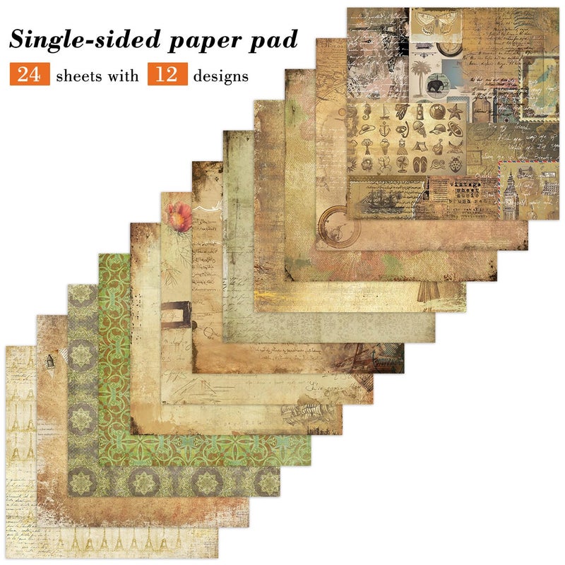 EAMOTOL Vintage Aesthetics Scrapbooking Paper Pad - 24 Sheets 6'' x 6'' Patterns Designed Old Memories Material for Junk Journals Decoupage Diary Supplies DIY Crafts Gift Folded Wrapping - Image 2
