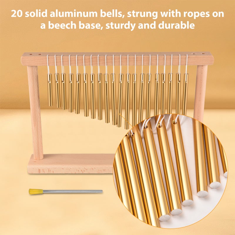 20 Bar Chimes Gold Aluminum Bars Beech Wood Base - Pure Clear Sound Stable Pleasant Tone Chime for Indoor Outdoor Home Shop Decoration - Image 3