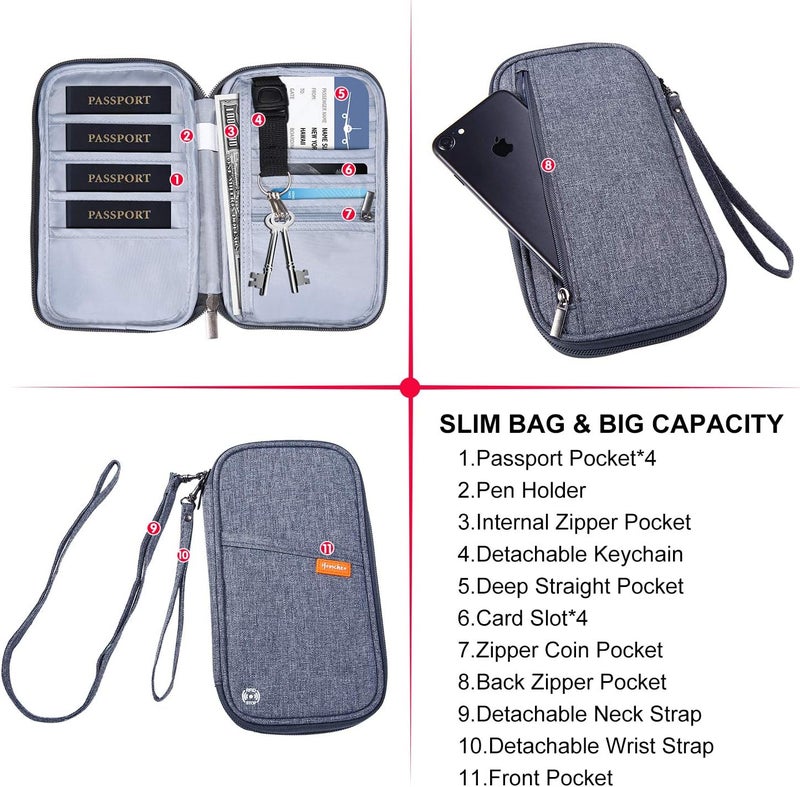 jiemei RFID Family Passport Wallet Holder Waterproof, Travel Document Organizer Credit Card Clutch Bag for Men Women - Image 3