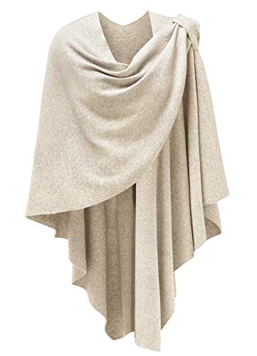 PULI Womens Cream Large Cross Front Poncho Sweater Wrap Topper Knitted Elegant Shawls Cape for Fall Winter - Image 1