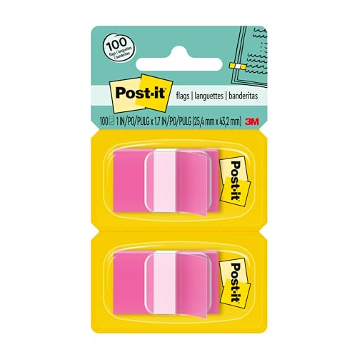 Post It Post-it Flags, 50/Dispenser, 2 Dispensers/Pack, 1 in Wide, Bright Pink (680-BP2) - Image 1