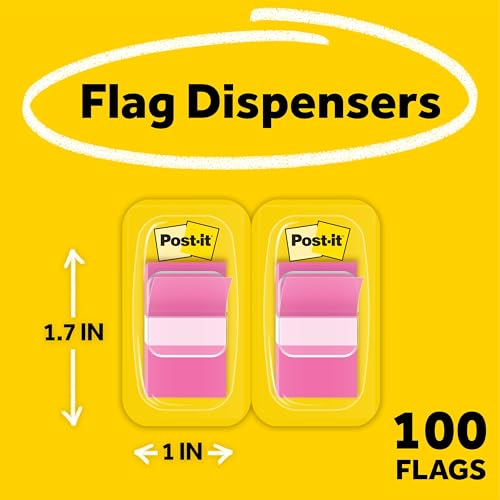 Post It Post-it Flags, 50/Dispenser, 2 Dispensers/Pack, 1 in Wide, Bright Pink (680-BP2) - Image 2