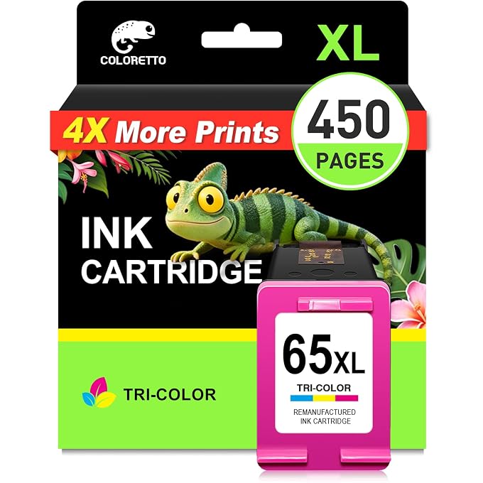 COLORETTO Remanufactured Replacement Ink Cartridge Compatible with 65XL to use with OfficeJet 2652 2655 2680 2730 3720 3721 3722 3723 2622 2624 Printer 65 XL (1 Color)