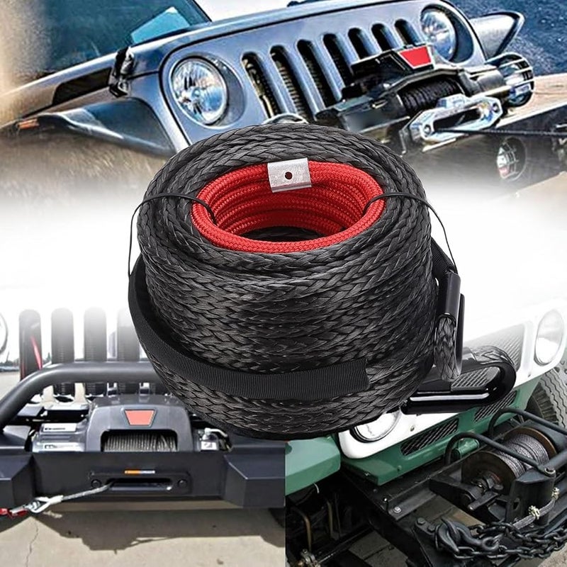 3 8 بوصة حبل ونش اصطناعي بطول 15 متر مع غطاء واقي وخطاف مزور للشاحنات - Image 3