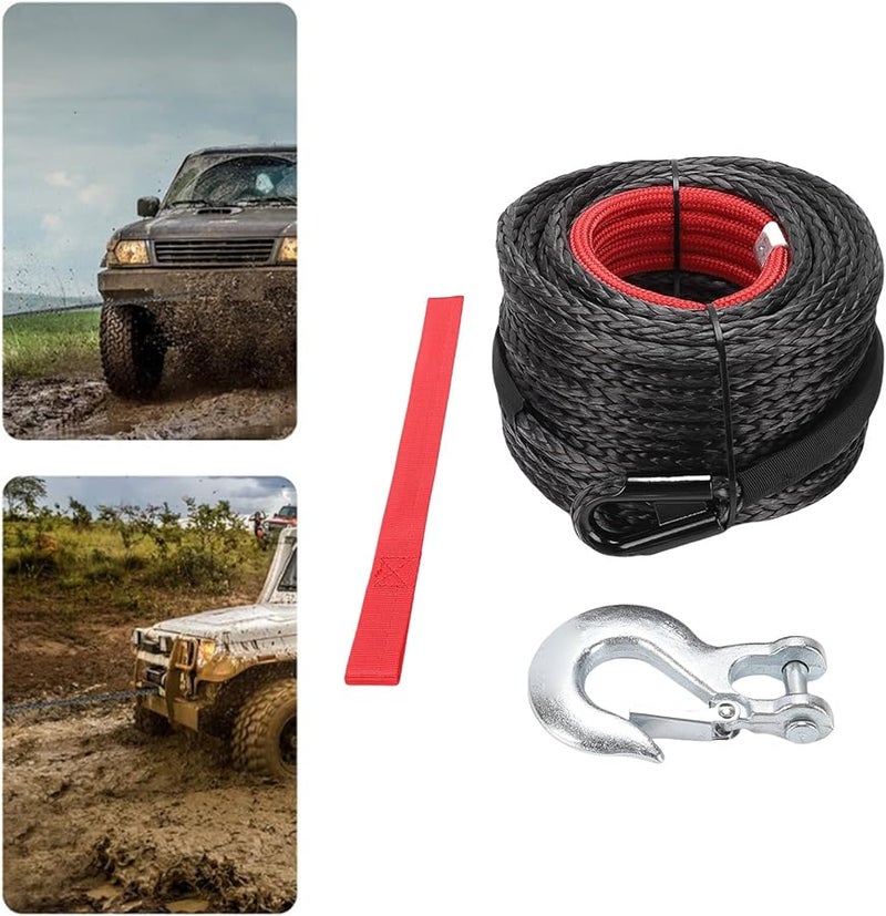 3 8 بوصة حبل ونش اصطناعي بطول 15 متر مع غطاء واقي وخطاف مزور للشاحنات - Image 5