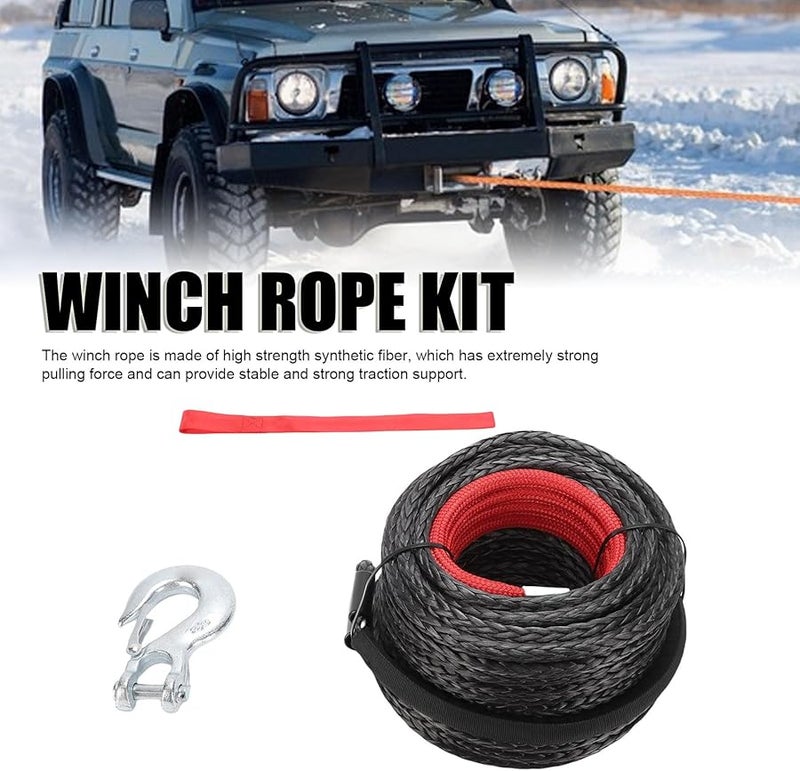 3 8 بوصة حبل ونش اصطناعي بطول 15 متر مع غطاء واقي وخطاف مزور للشاحنات - Image 4