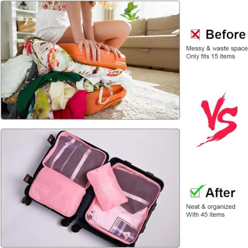 Oceanevo 9 Pcs Packing Cubes, Travel Luggage Organizer for Men and Women, Toiletry Bag, Packing Cubes for Travel with Tooth Brush Holder- Set of 9 - Pink - Image 5