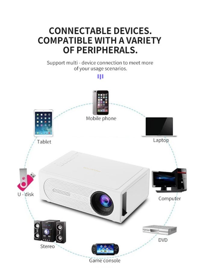 Neutral Portable 1080p Android Smart HD Projector, Suitable for Home Cinema/Gaming/Karaoke (White) - Image 4
