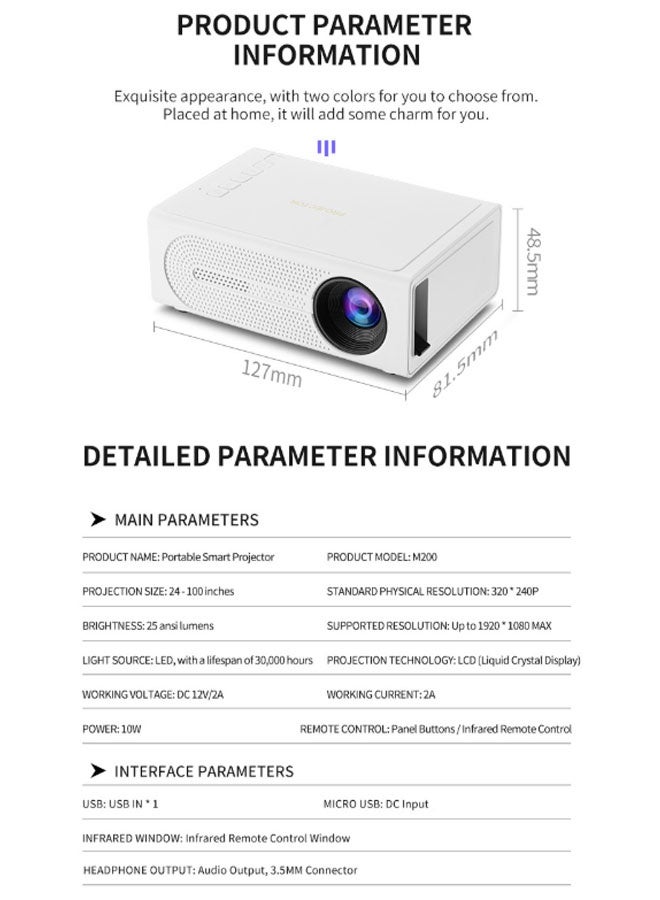 Neutral Portable 1080p Android Smart HD Projector, Suitable for Home Cinema/Gaming/Karaoke (White) - Image 2