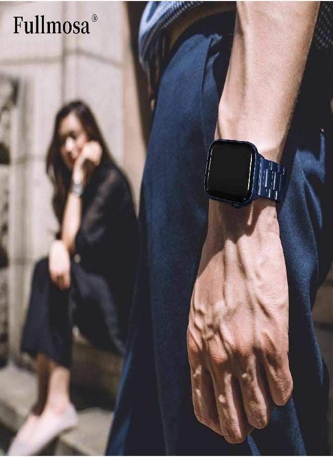 Fullmosa - Fullmosa Compatible Apple Watch Bands 49mm 45mm 44mm 42mm 41mm 40mm 38mm, Stainless Steel iWatch Band with Case for Apple Watch Ultra2 Ultra Series 9 8 7 6 5 4 3 2 1 SE SE2, 42mm 44mm 45mm Blue - Image 1