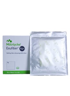 مولنليك 10 قطع من ضماد الياف الفضة للتقرحات 10cm*10cm المضادة للميكروبات إكسوفيبر أج+ تغليف الألياف بالفضة  - Image 1