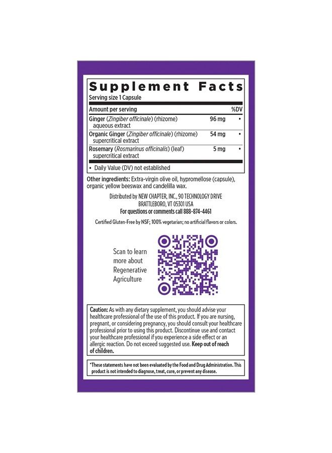 New Chapter Ginger Supplement Force with Supercritical Organic + Non-GMO Ingredients Vegetarian Capsules, 60 Count