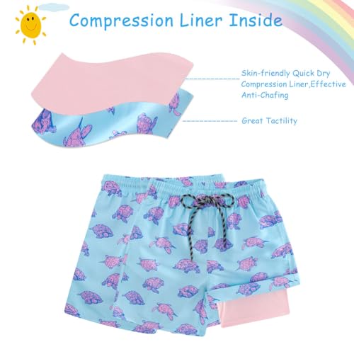 Cozople Boys Swim Trunks Size 10-12 Funny Blue Sea Turtle Graphic Compression Bathing Suit Swimwear Summer Quick Dry Boxer Brief Liner Beach Board Shorts for Casual Homewear Swimsuit - Image 3