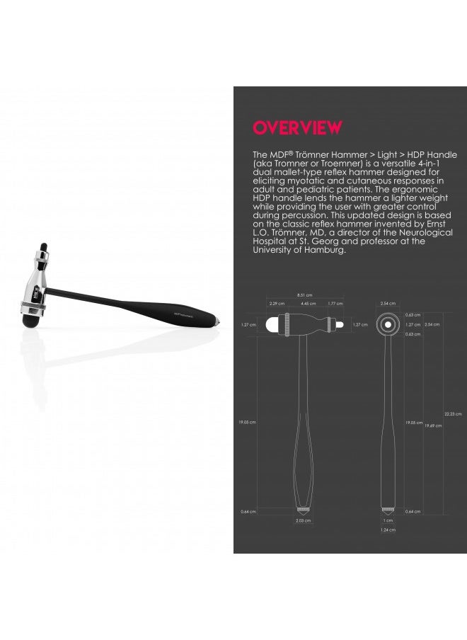 MDF Instruments - Mdf® Tromner Neurological Reflex Hammer With Built-In Brush For Cutaneous And Superficial Responses - Light - Hdp Handle - Free-Parts-For-Life And Lifetime Warranty - Black (Mdf555P-11) - Image 1