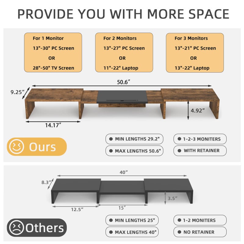 WESTREE Triple Dual Monitor Stand Riser, Extra Long Monitor Stand for 1~2~3 Monitors, Monitor Stand with Length and Angle Adjustable, 3 Shelf Desktop Storage Riser for Monitor Computer Screen Laptop - Image 4