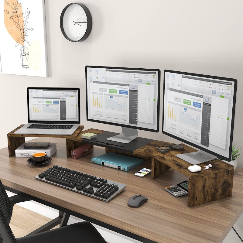 WESTREE Triple Dual Monitor Stand Riser, Extra Long Monitor Stand for 1~2~3 Monitors, Monitor Stand with Length and Angle Adjustable, 3 Shelf Desktop Storage Riser for Monitor Computer Screen Laptop - Image 3