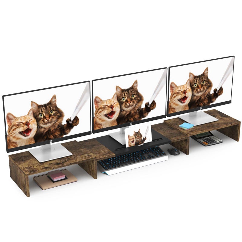 WESTREE Triple Dual Monitor Stand Riser, Extra Long Monitor Stand for 1~2~3 Monitors, Monitor Stand with Length and Angle Adjustable, 3 Shelf Desktop Storage Riser for Monitor Computer Screen Laptop - Image 1