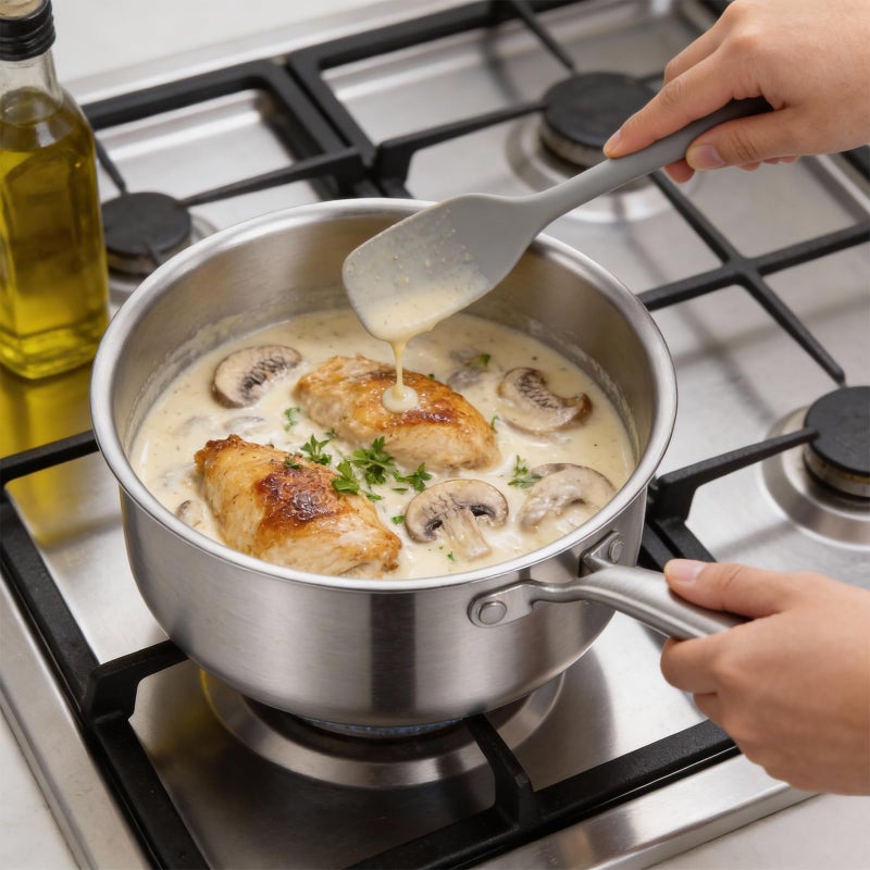 Ohtomber Tri-Ply Steamer for Cooking - Stainless Steel 3 Qt Saucepan with Lid, Medium Kitchen Induction Cooking Pot with Vegetable Food Steamer Basket, Non Stick Sauce Pan with Stay-Cool Handle - Image 5