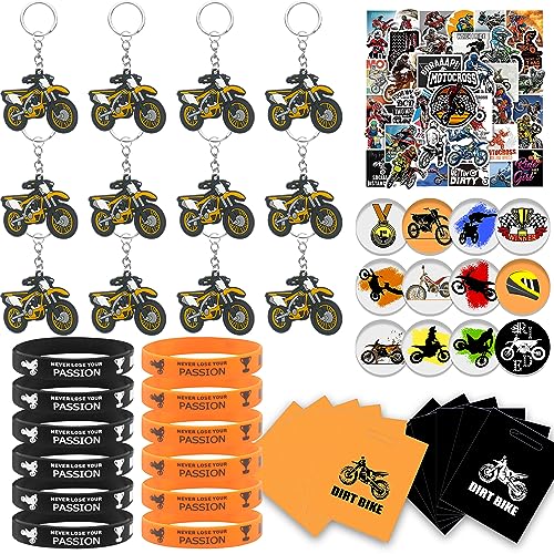 BANBALLON 98 PCS Dirt Bike Party Favor Dirt Bike Key Chains Silicone Wristband Stickers Goodie Bags Button Badges For Dirt Bike Party Club Gift Boy Mans birthday party Supplies - Image 1