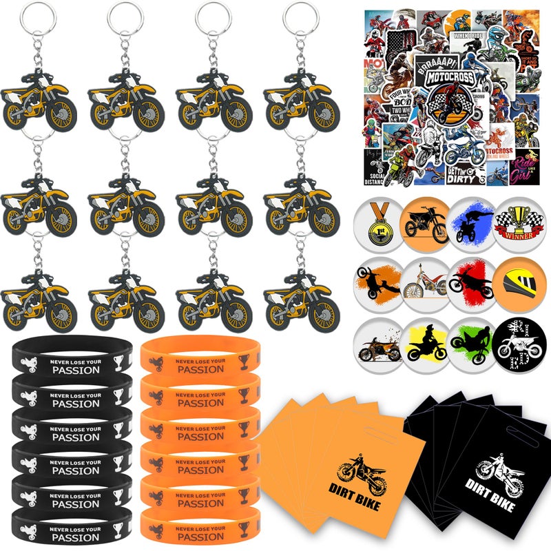BANBALLON 98 PCS Dirt Bike Party Favor Dirt Bike Key Chains Silicone Wristband Stickers Goodie Bags Button Badges For Dirt Bike Party Club Gift Boy Mans birthday party Supplies - Image 3
