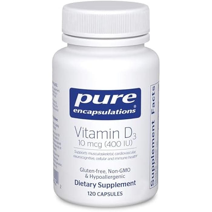 Pure Encapsulations Vitamin D3 10 mcg (400 IU) | Hypoallergenic Support for Bone, Breast, Cardiovascular, Colon and Immune Health | 120 Capsules - Image 1