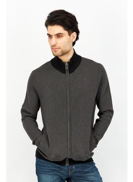 Celio Men Mock Neck Textured Long Sleeves Sweatshirt, Black/Grey  - Image 1