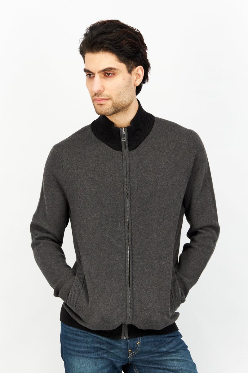 Celio Men Mock Neck Textured Long Sleeves Sweatshirt, Black/Grey - Image 1