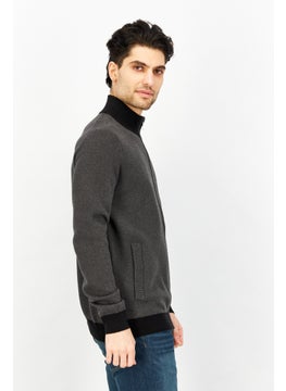 Celio Men Mock Neck Textured Long Sleeves Sweatshirt, Black/Grey  - Image 2