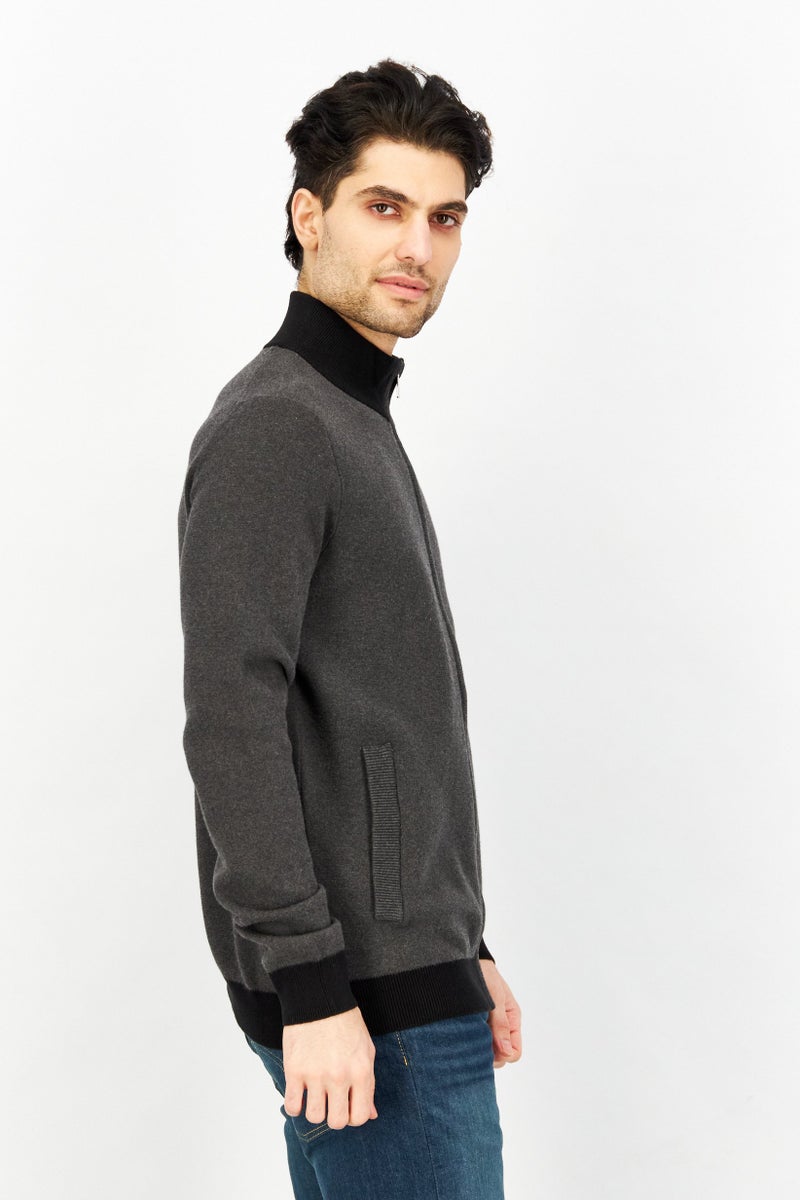 Celio Men Mock Neck Textured Long Sleeves Sweatshirt, Black/Grey - Image 2