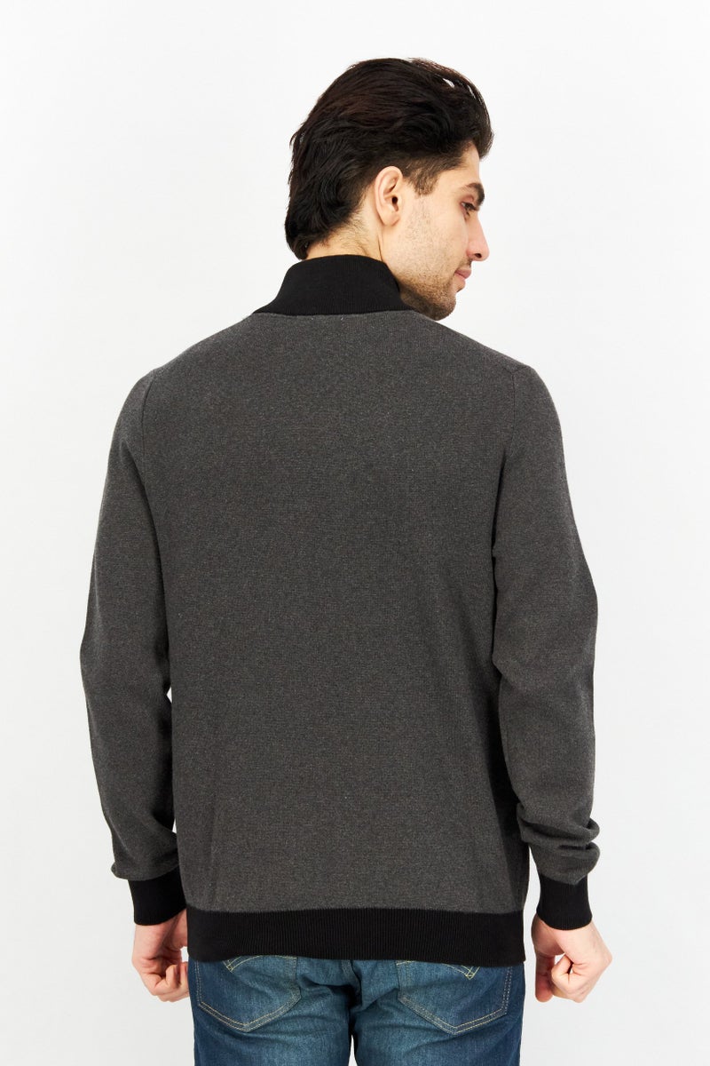 Celio Men Mock Neck Textured Long Sleeves Sweatshirt, Black/Grey - Image 3
