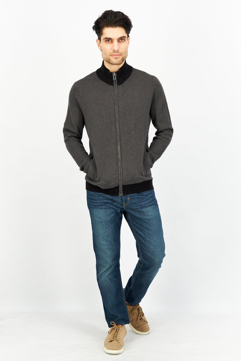 Celio Men Mock Neck Textured Long Sleeves Sweatshirt, Black/Grey - Image 4