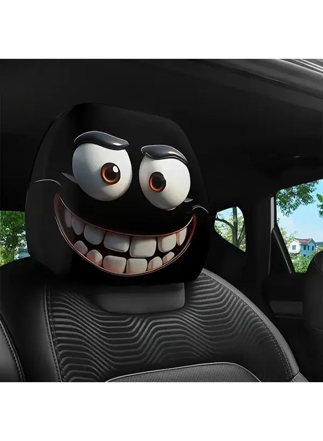 Funny Car Headrest Cover Big Eyes Cartoon Print Stretch Universal 2pcs Set Seat Cover Style 2 - Image 4