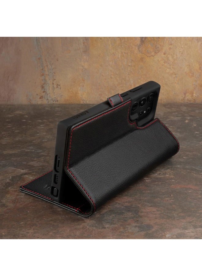 TORRO Case Compatible with Samsung Galaxy S23 Ultra 5G – Premium Leather Wallet Case with Kickstand and Card Slots (Black) - Image 3