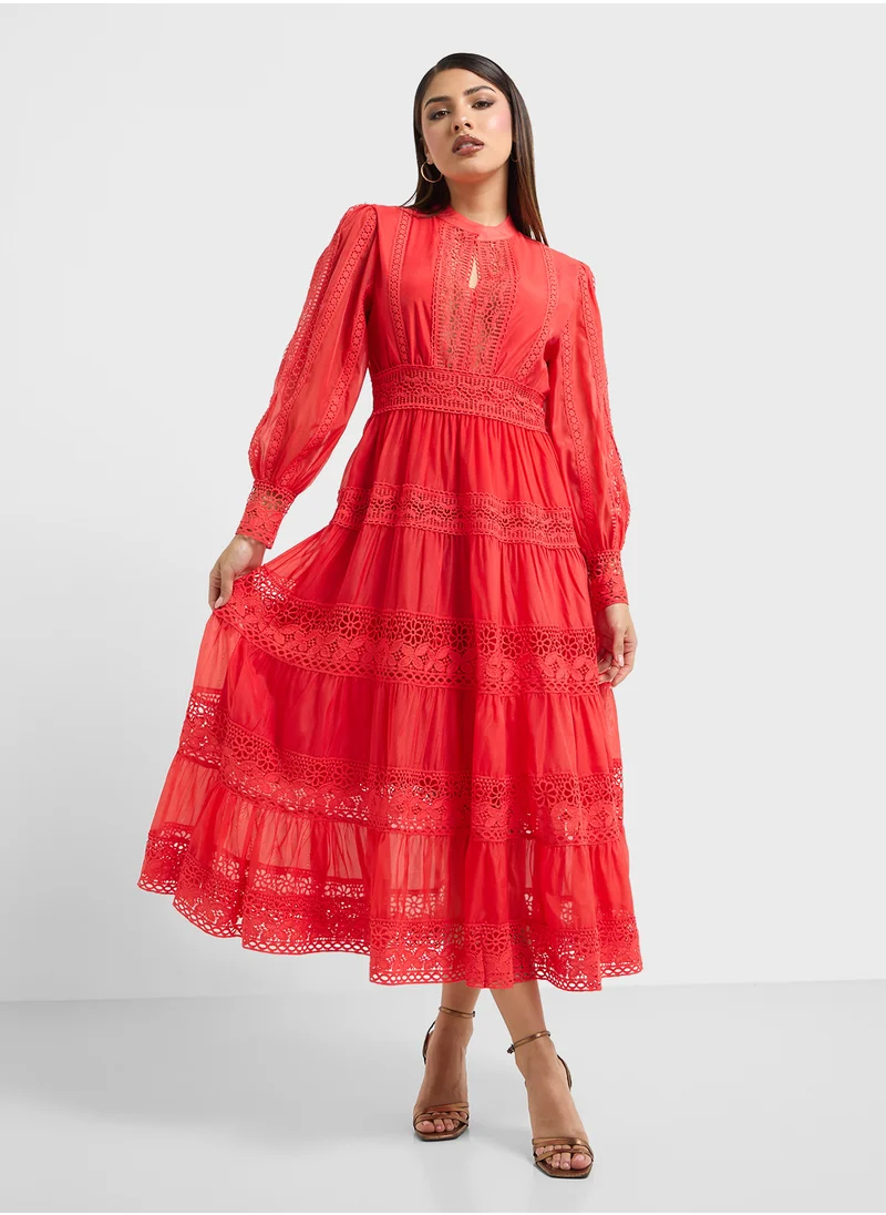 Khizana A-Line Dress With Lace Trim