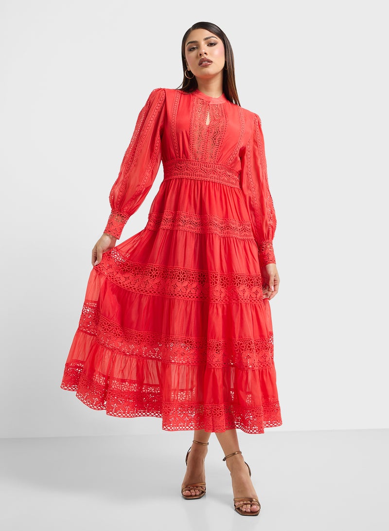 Khizana Lace Trimmed Midi Dress - Image 1